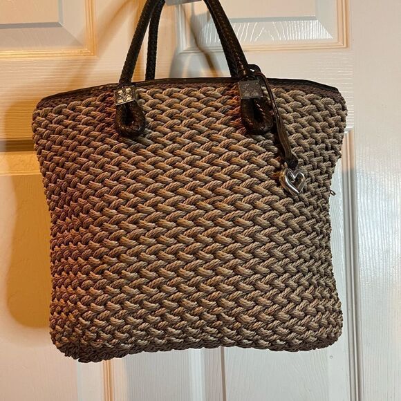 Brighton leather brown and brown woven straw shoulder bag silver tone accent - Picture 9 of 11